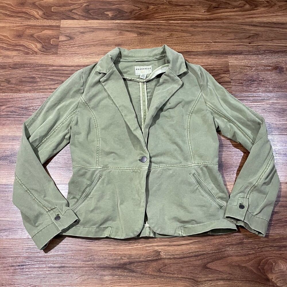 Marrakech Anthropologie Front Button Jacket Green Cotton Women's Size Medium